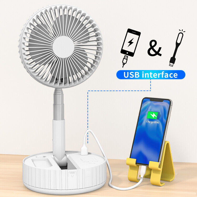 Floor/Desk Standing Fan W.Remote 7 Inch Telescopic Foldable Charging Bed Light