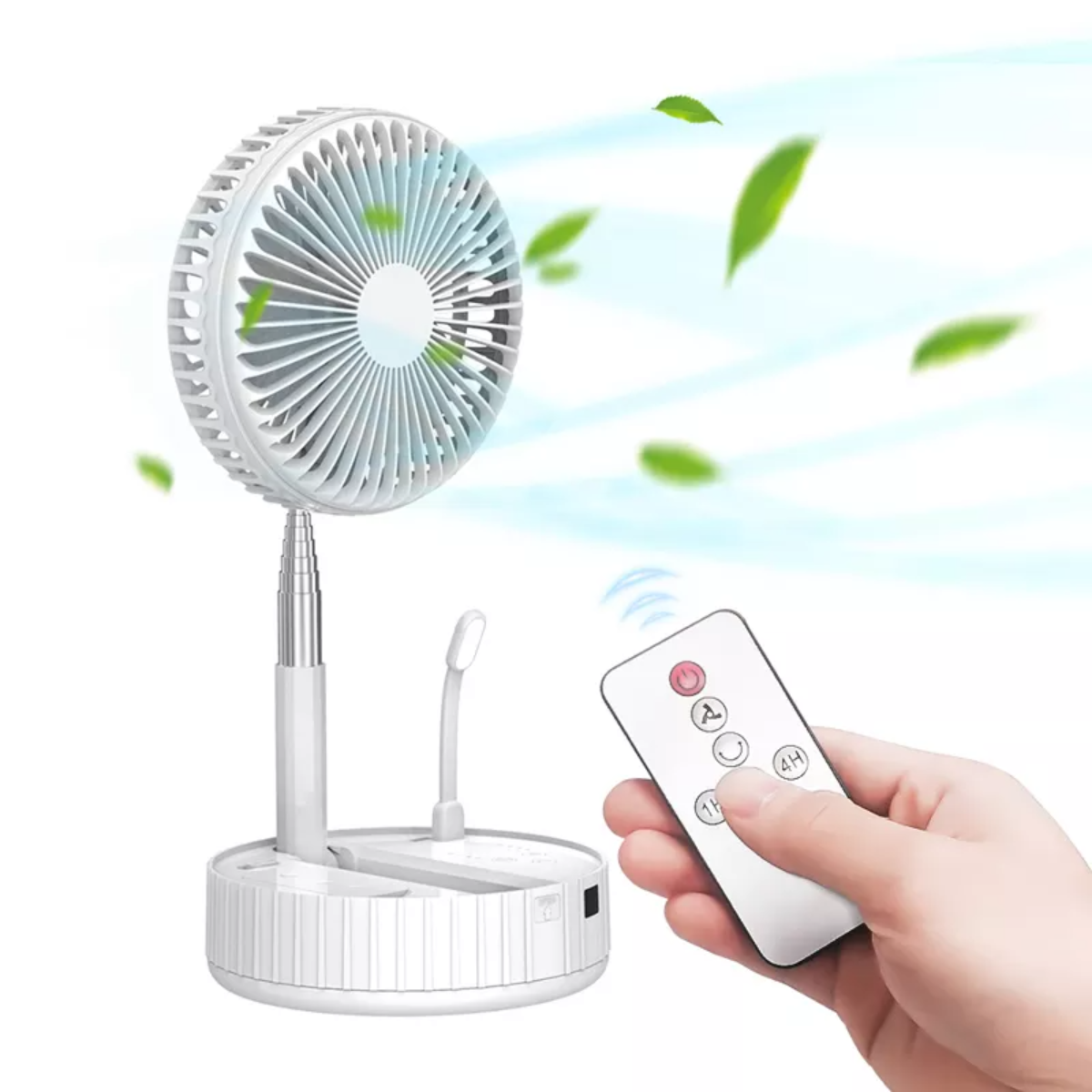 Floor/Desk Standing Fan W.Remote 7 Inch Telescopic Foldable Charging Bed Light