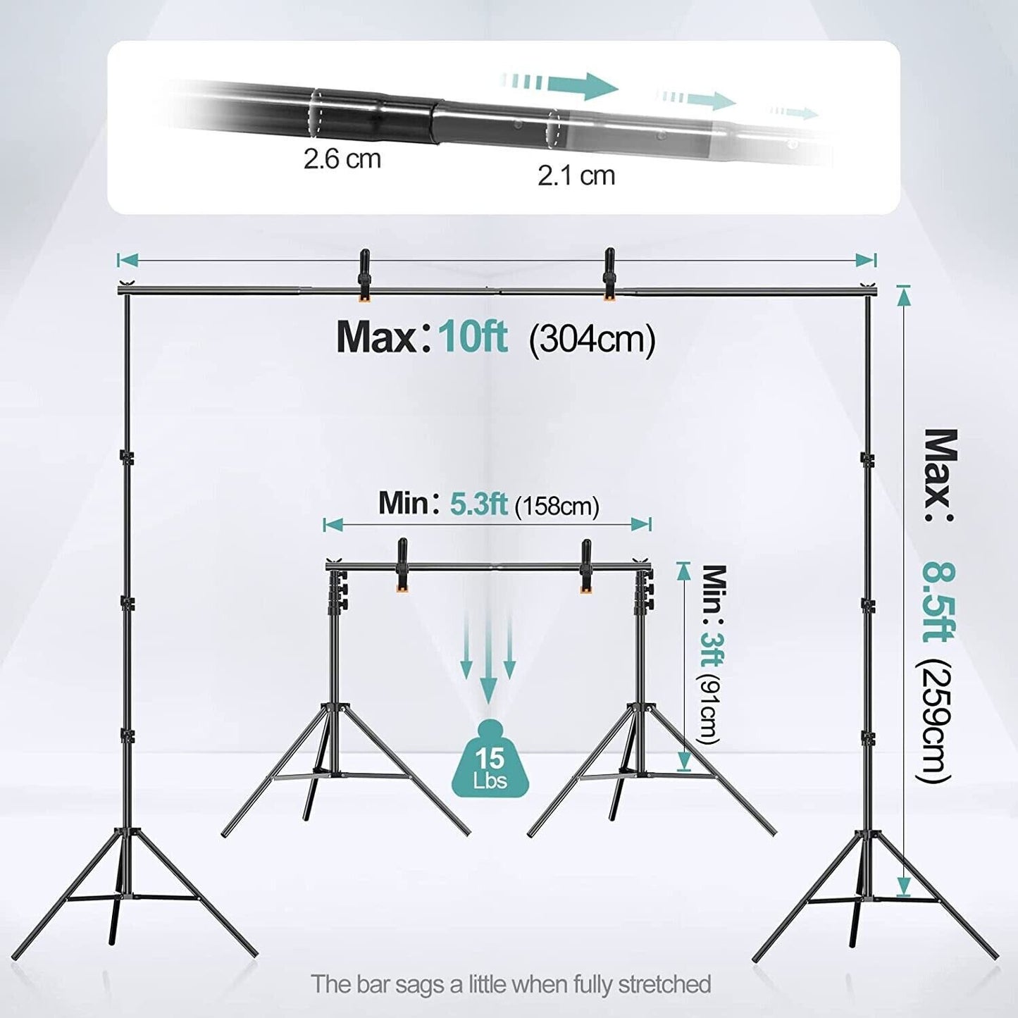 EMART Adjustable Backdrop Stand Video Studio Photoshoot Kit 2.6x3m / 8.5 x 10 ft