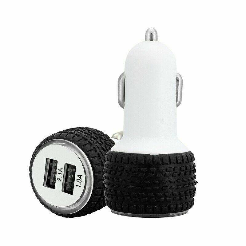 5V 2.1A Dual USB 2 Port Car Charger Adapter Socket Tire Design Black & White