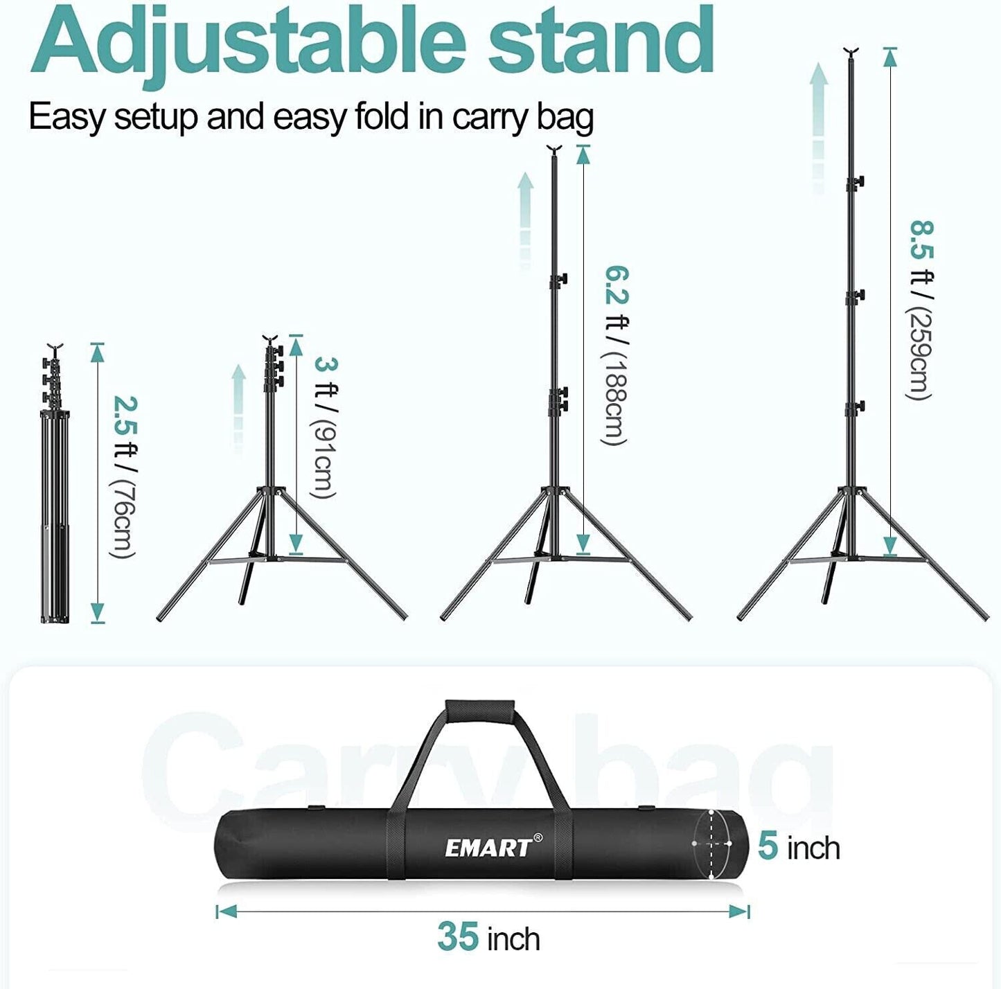 EMART Adjustable Backdrop Stand Video Studio Photoshoot Kit 2.6x3m / 8.5 x 10 ft