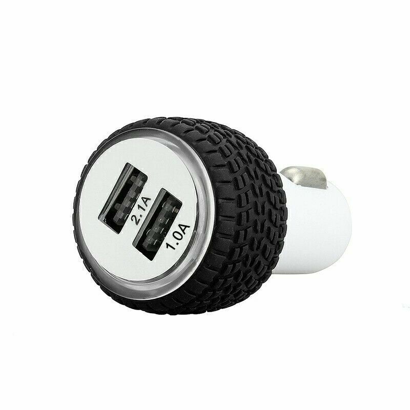 5V 2.1A Dual USB 2 Port Car Charger Adapter Socket Tire Design Black & White