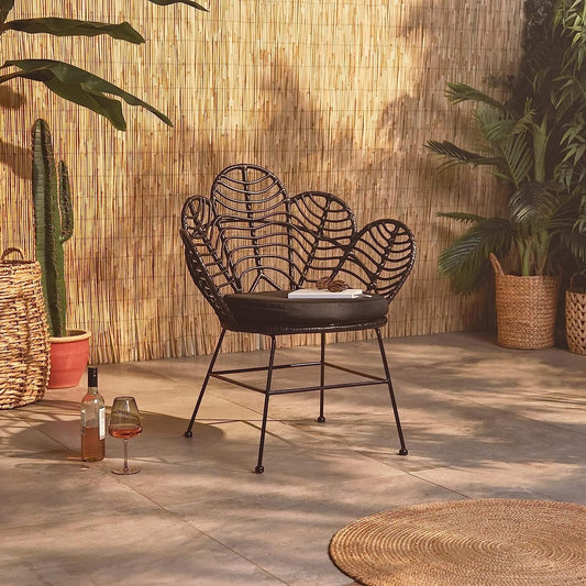 Rattan Petal Chair Weather Resistant Hand Woven Flower Chair with Cushion