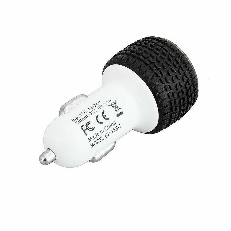 5V 2.1A Dual USB 2 Port Car Charger Adapter Socket Tire Design Black & White