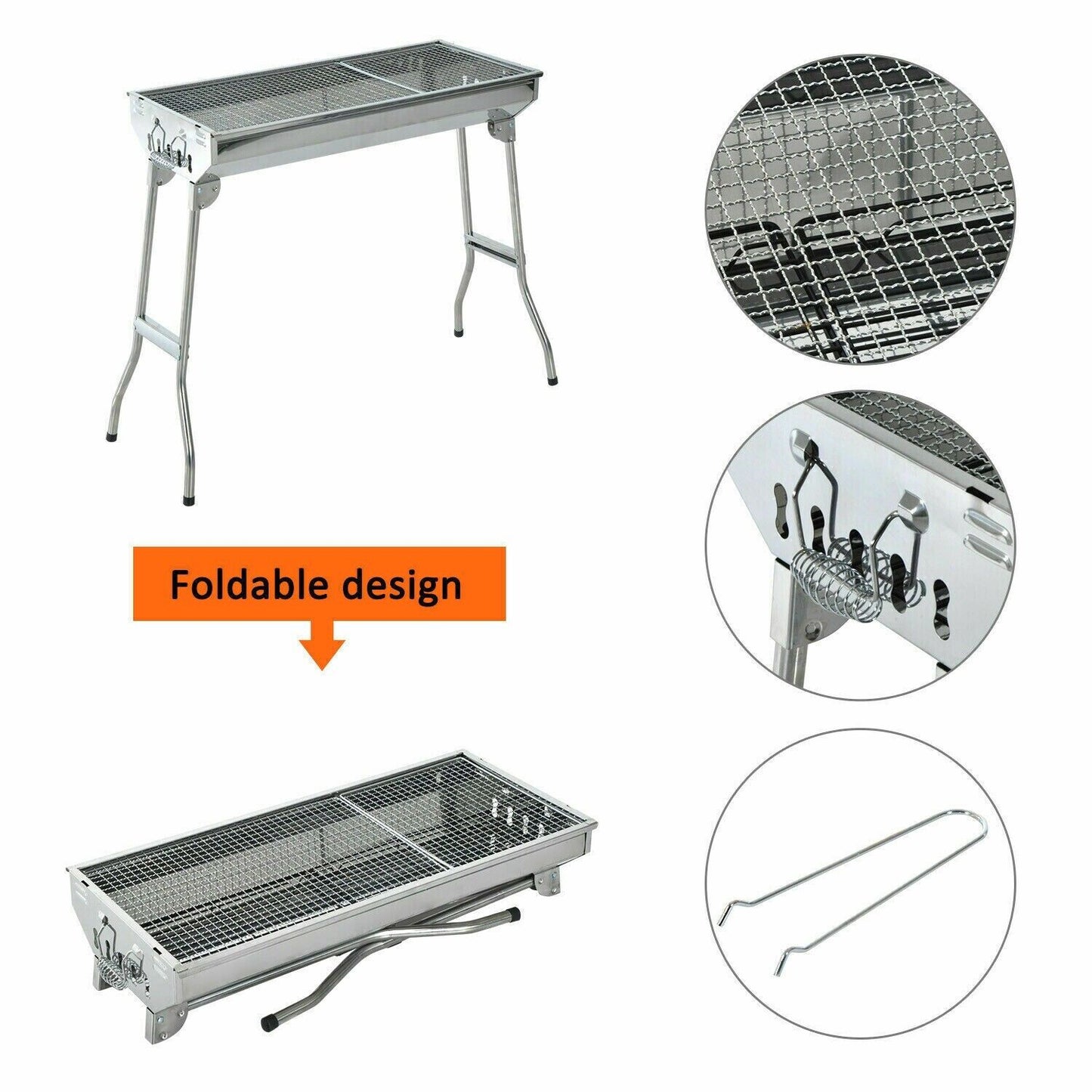 Folding BBQ Charcoal Barbecue Grill Steel Stainless Garden Picnic Camping Stove