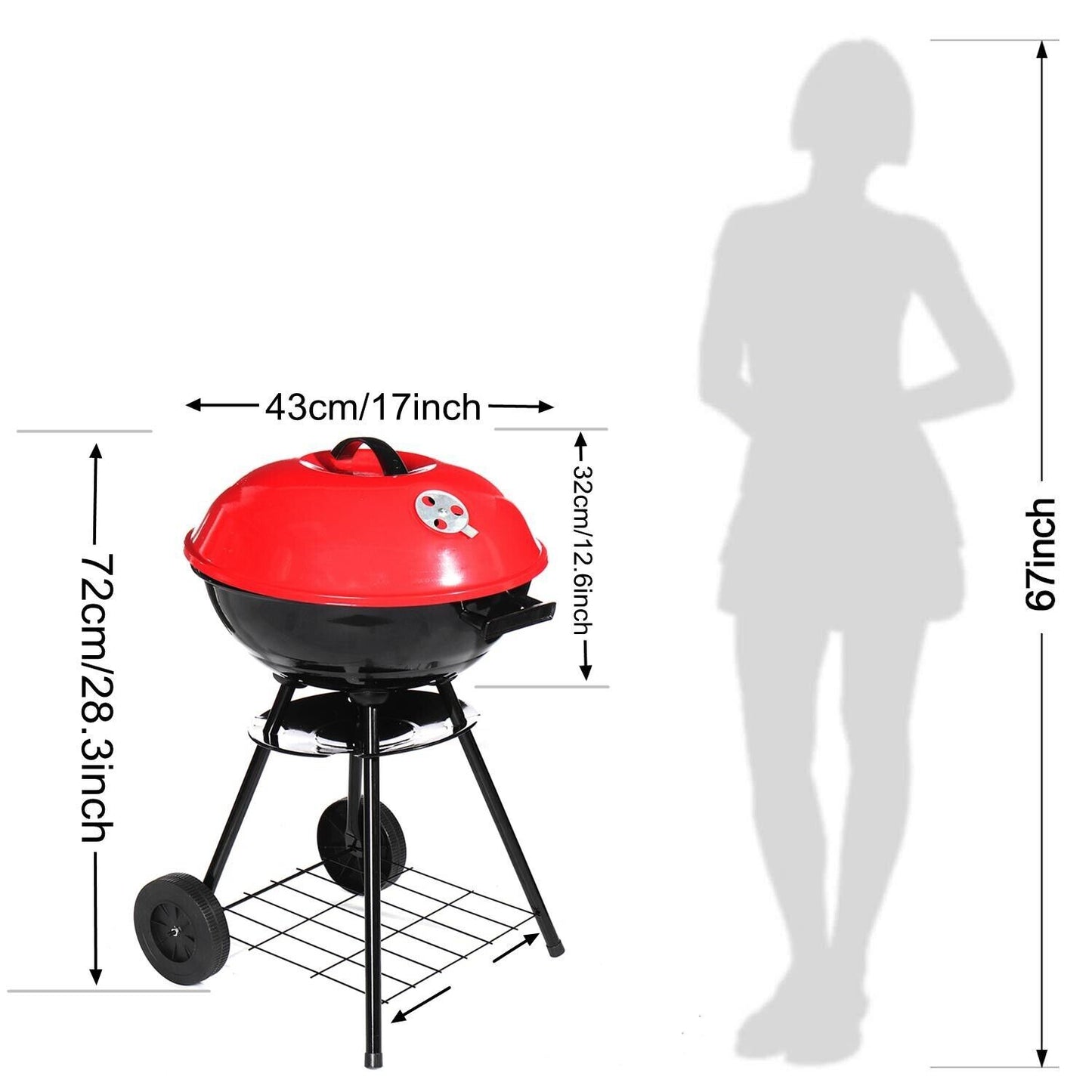 72cm BBQ Kettle Barbecue Grill Outdoor Charcoal Party Patio Round Cooking